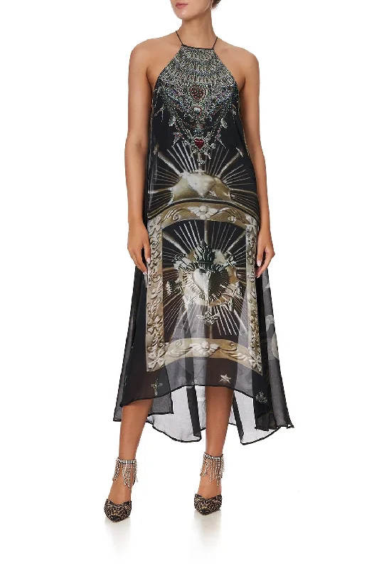 button front floral midi dress-HIGH NECK MIDI DRESS SACRED AMULET