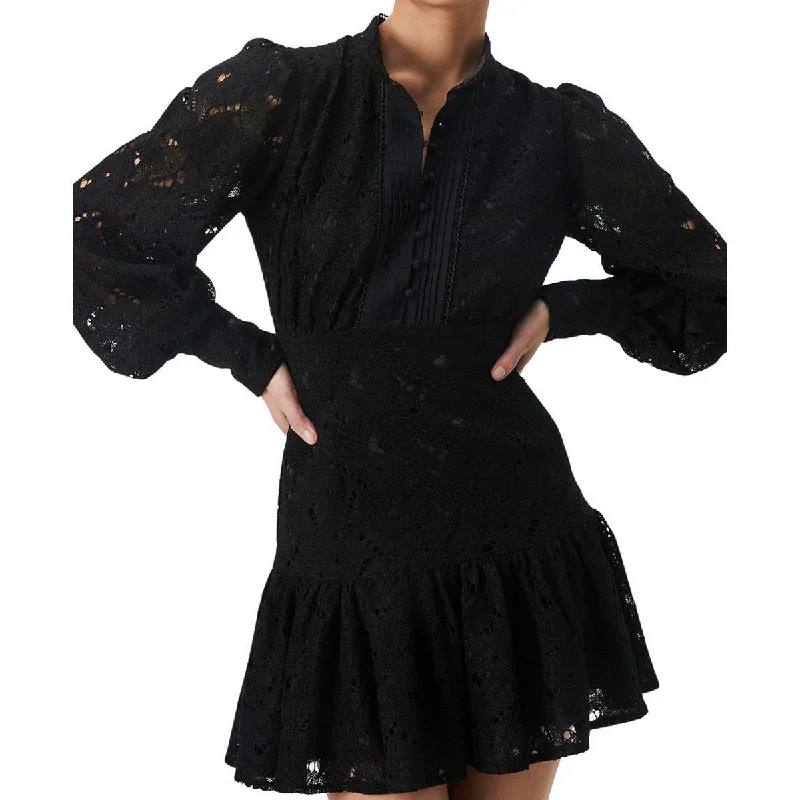 Cute and Playful Mini Dress -Womens Lace High Neck Fit & Flare Dress