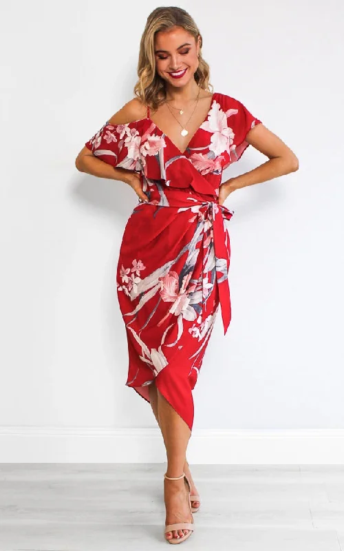 casual jersey midi dress-Portia Midi Dress - Red Floral