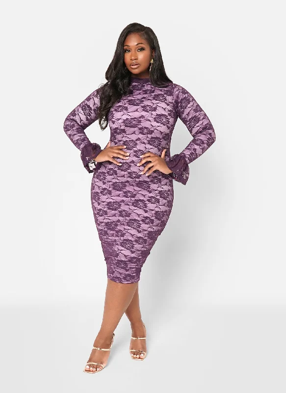 casual ruched midi dress-Faith Lace Midi Dress