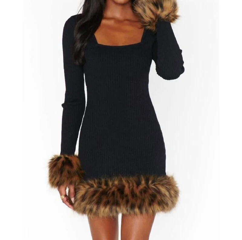 Corset Waist Mini Dress -Francine Mini Dress In Black Knit