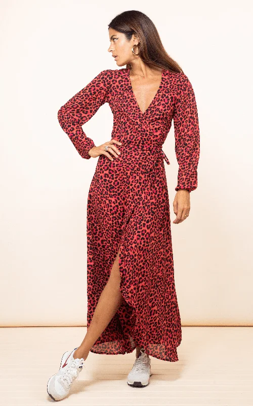 floral smocked bodice maxi dress-Jagger Maxi Dress In Ruby Red Leopard