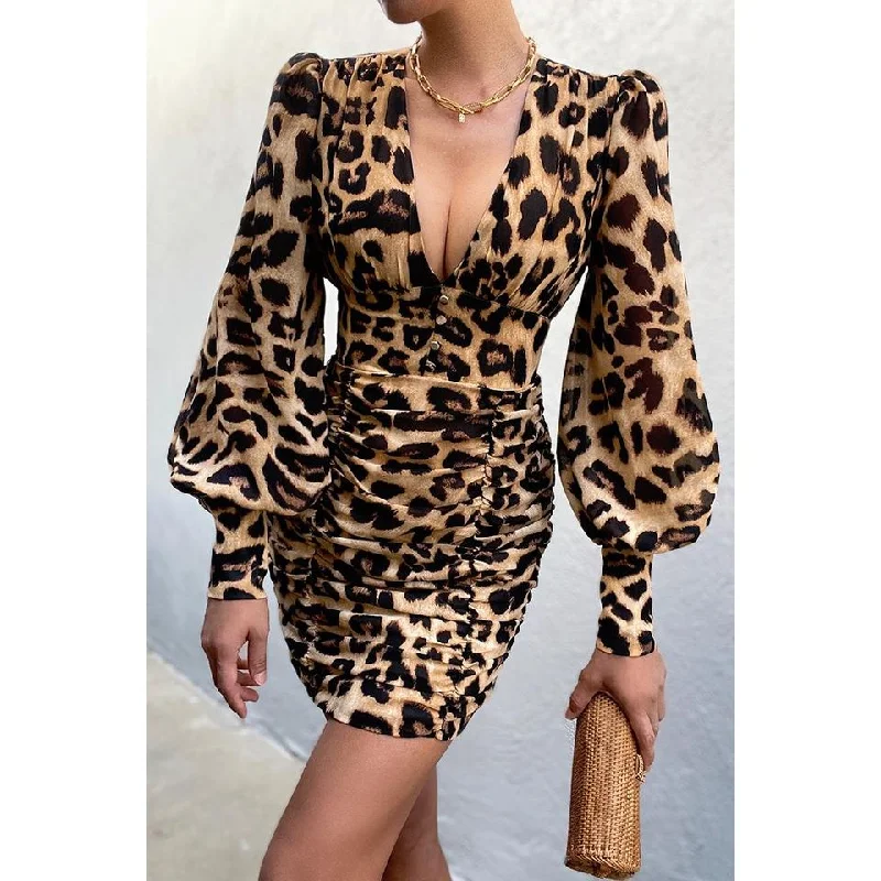 Belted Mini Dress for a Chic Silhouette -Animal Mini Dress