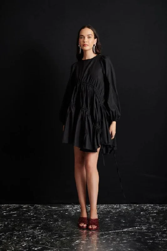 Holiday Ready Mini Dress -Noor Ruched Mini Dress | Coal Black