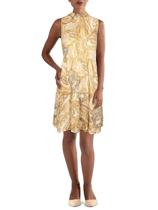 Mini Dress with a Satin Finish -Womens Paisley Mini Sheath Dress