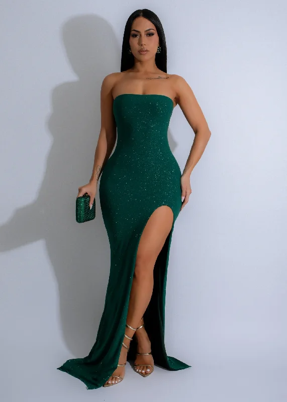 asymmetric hem maxi dress-Luminous Grace Sparkly Maxi Dress Green