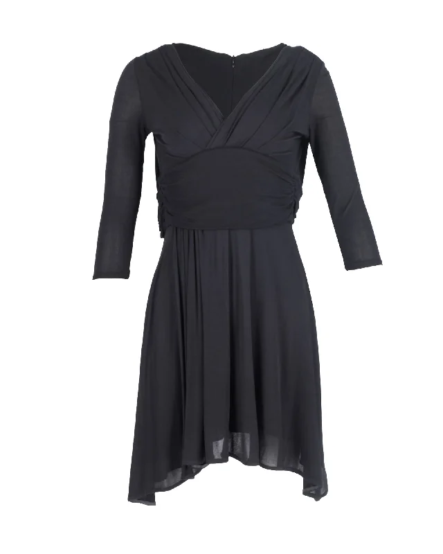 Elegant Cocktail Mini Dress -Prada Ruched Mini Dress in Black Viscose