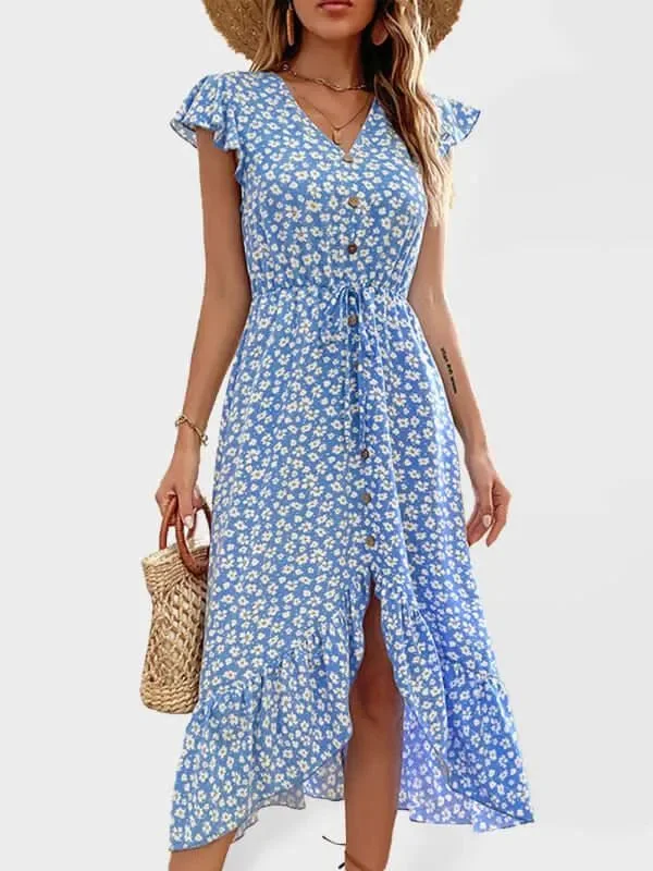 summer shift midi dress-Casual Vneck Womens Midi Dress