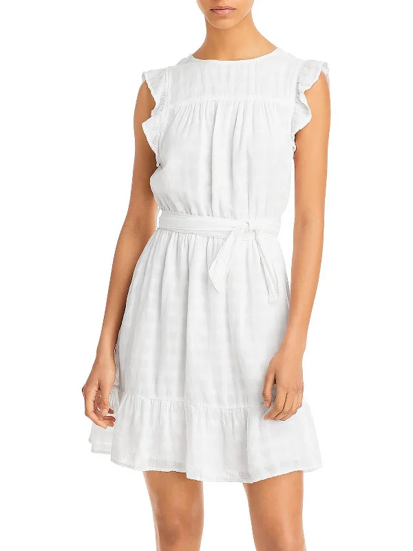 Cute Mini Dress with Puff Sleeves -Womens Linen Blend Tiered Mini Dress