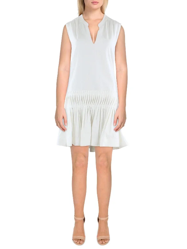 Chic White Mini Dress -Womens Pleated Above Knee Mini Dress