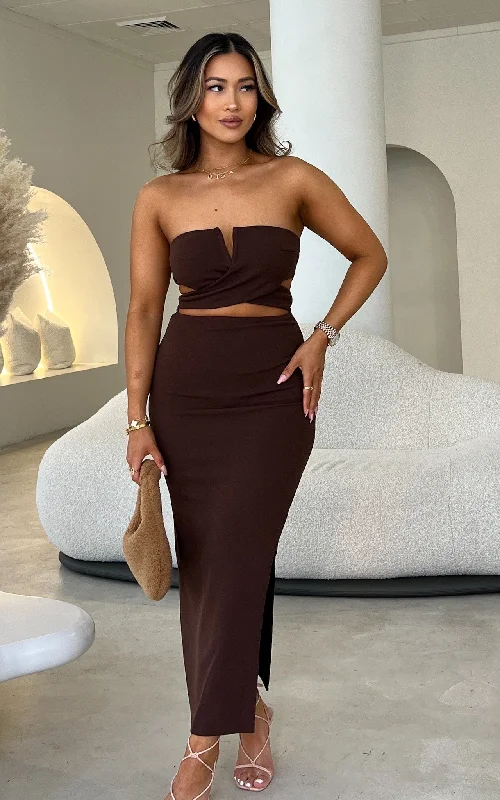 satin wrap midi dress-Marshall Midi Dress - Chocolate Brown