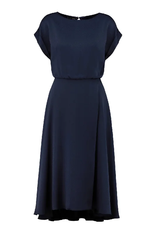 draped cocktail dress-LEIBNITZIA NAVY BLUE SILK DRESS WITH THE BELT