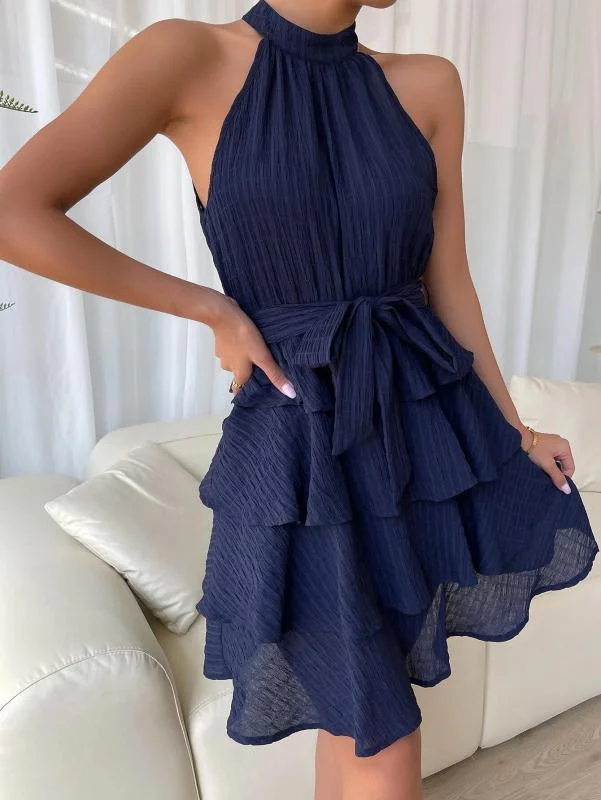 cocktail dress with metallic finish-Sleeveless Ruffled Party Dress