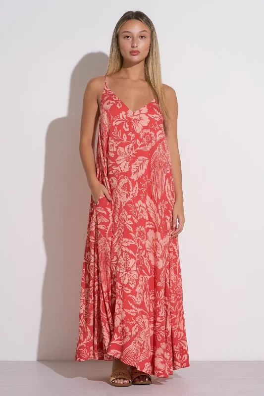 trendy boho maxi dress-2 Tone Coral Tropical Maxi Dress