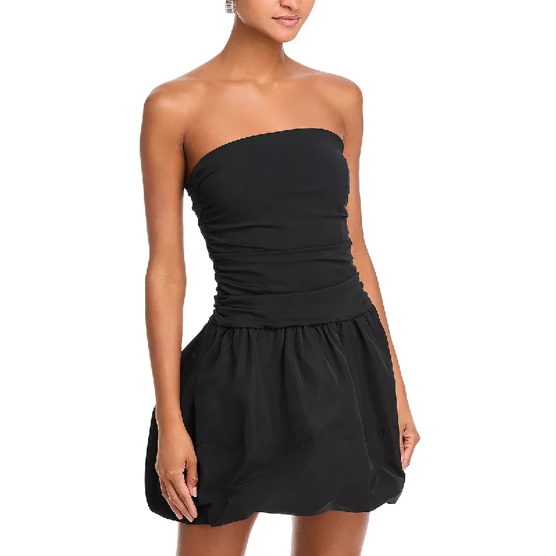 Off Shoulder Ruffled Mini Dress -Womens Mini Strapless Fit & Flare Dress