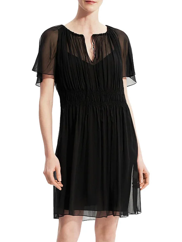 Casual Mini Dress with a Modern Twist -Womens Silk Mini Fit & Flare Dress