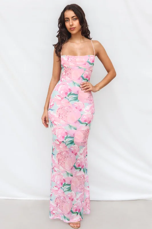 casual floral shift maxi dress-Ellis Maxi Dress - Pink Floral