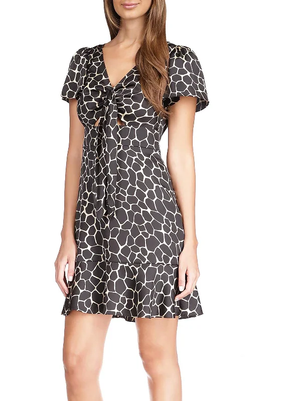 Layered Ruffle Mini Dress -Womens Animal Print Mini Shift Dress