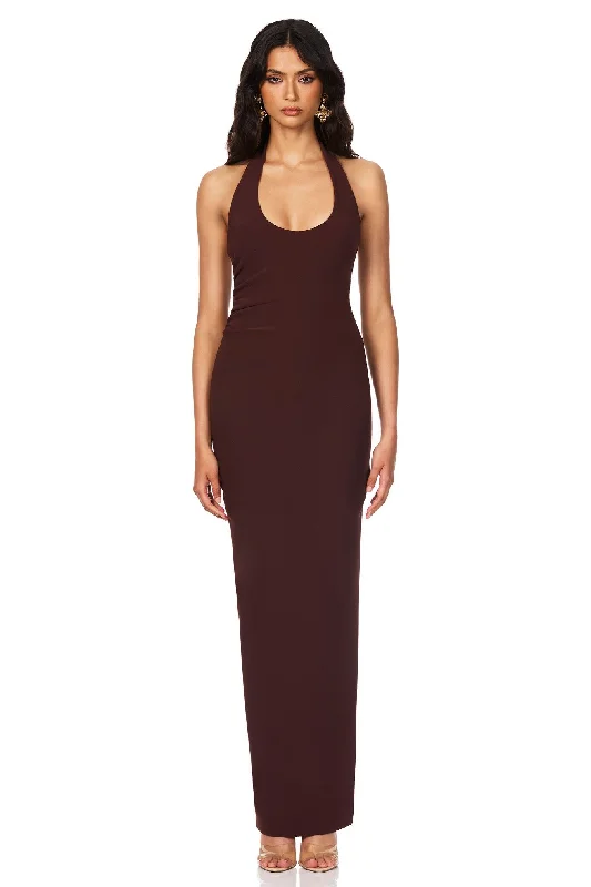 casual fit and flare maxi dress-Nookie Natalia Halter Maxi Dress - Chocolate