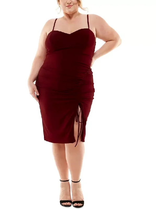 peplum cocktail dress-16W - city studio burgundy shirred party dress