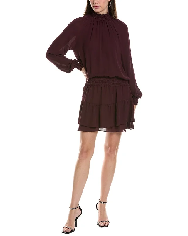 Elegant Mini Dress with Sleeves -Krisa Turtleneck Ruffle Skirt Mini Dress