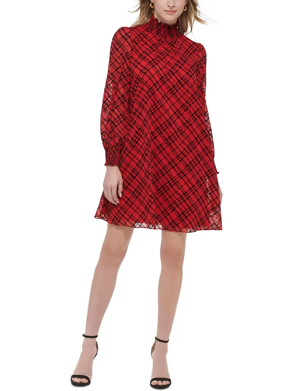 Corset Waist Mini Dress -Womens Plaid Mini Shift Dress