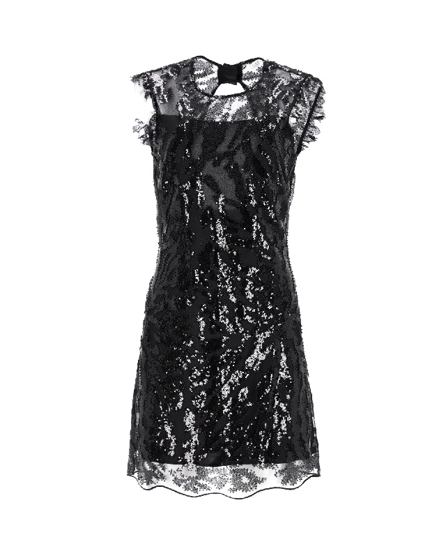 Date Ready Mini Dress -Sandro Embellished Sequin Mini Dress in Black Polyester