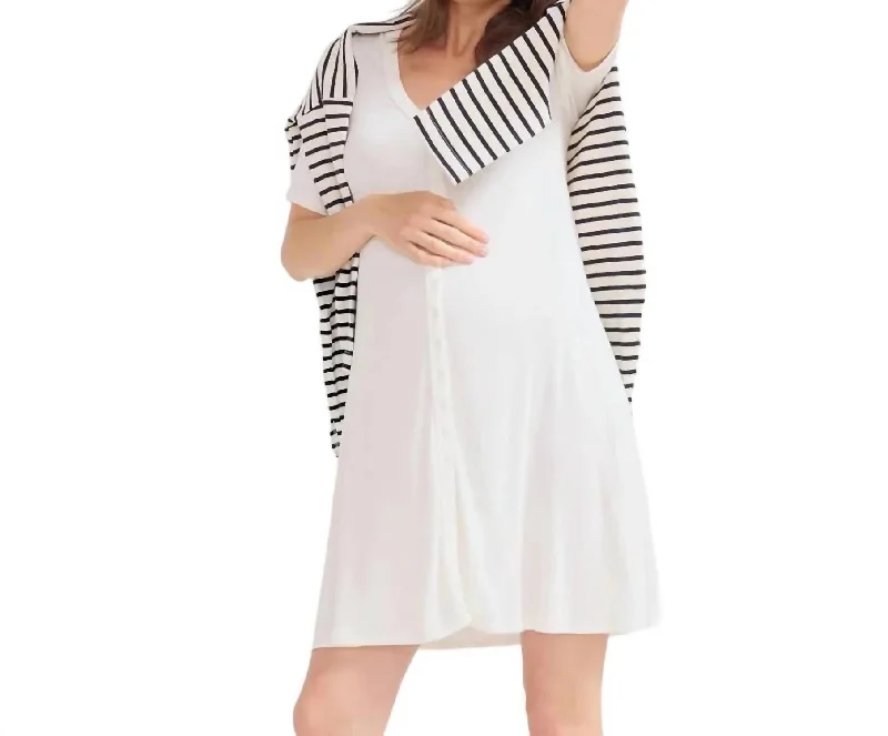 Mini Dress with Statement Sleeves -The Softest Rib Nursing Mini Dress In Ivory