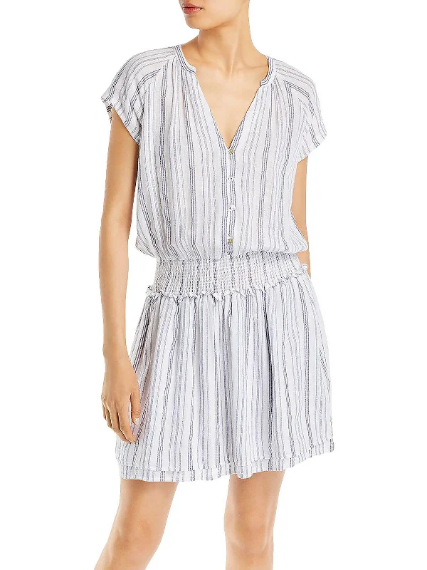 Sleeveless Summer Mini Dress -Womens Stripe Mini Fit & Flare Dress