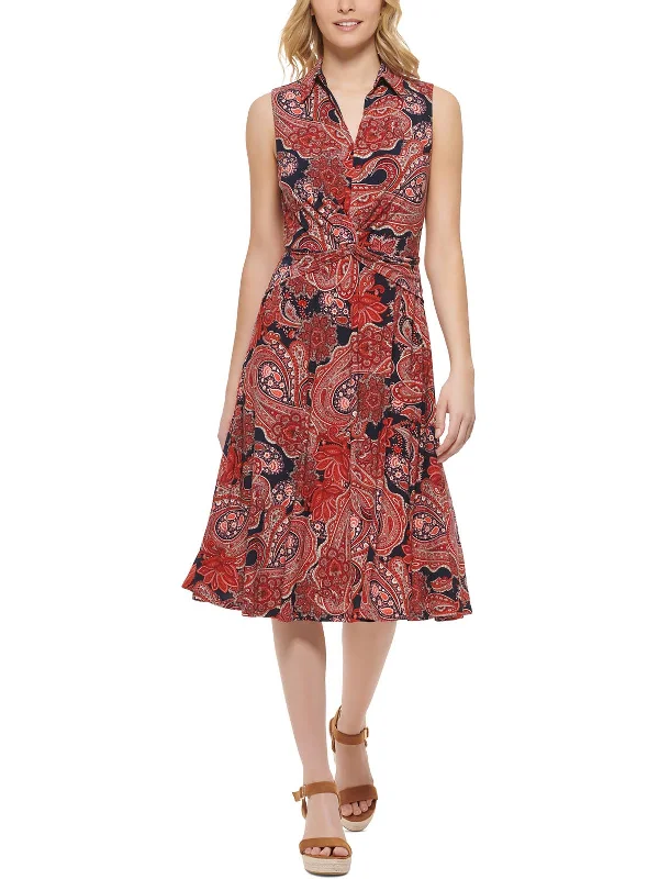 Mini Dress with Cinched Waist -Womens Paisley Knee Fit & Flare Dress