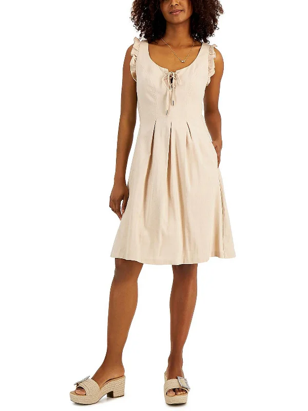 Bohemian Chic Mini Dress -Womens Box Pleat Above Knee Fit & Flare Dress