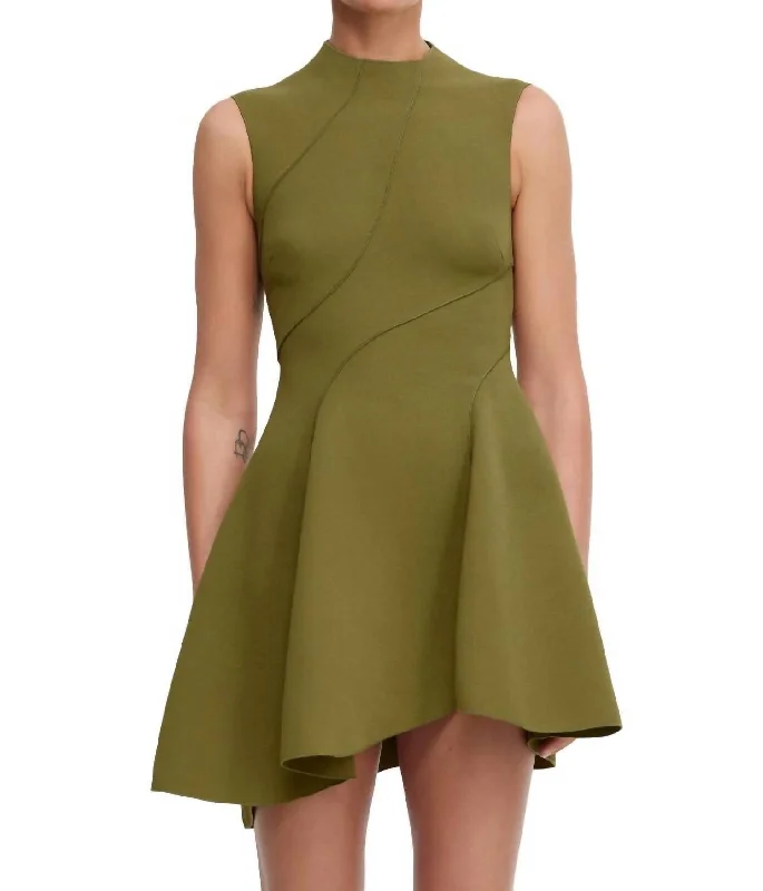 Elegant High Neck Mini Dress -Rowe Mini Dress In Olive