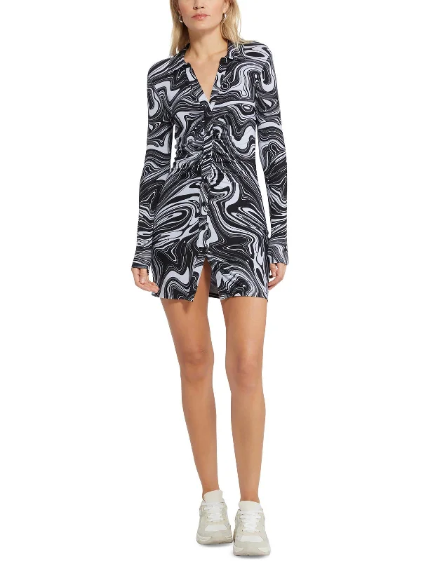 Mini Dress with Flowy Skirt -Daydream Womens Ruched Mini Shirtdress