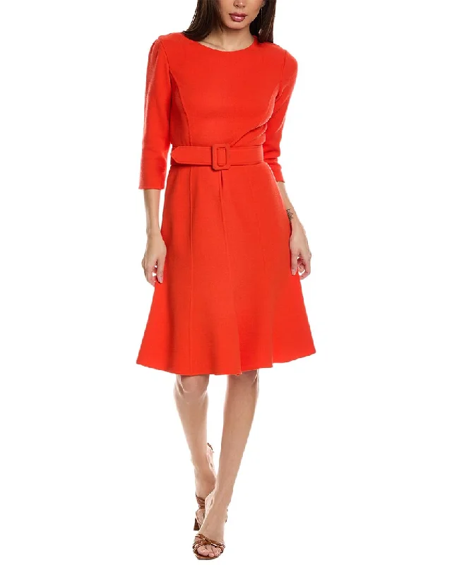 Dressy Mini Dress for Parties -Oscar de la Renta Belted Wool-Blend Flare Dress