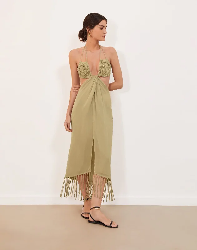 short sleeve casual midi dress-Amra Midi Dress - Olivine