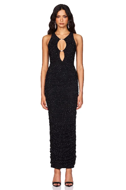 tiered ruffle maxi dress-Nookie Crystal Halter Maxi Dress - Black