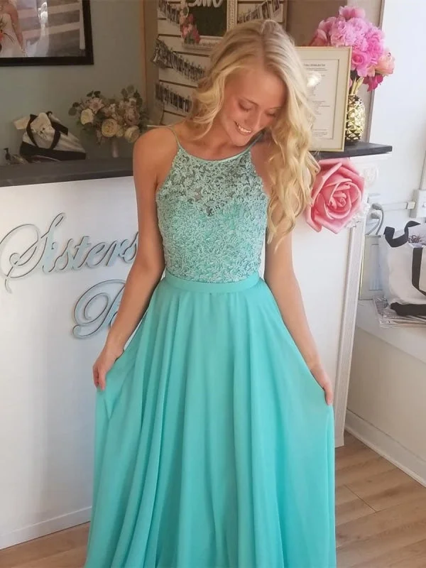 fishtail evening dress-A Line Long Aqua Lace Prom, Aqua Lace Formal Graduation Evening