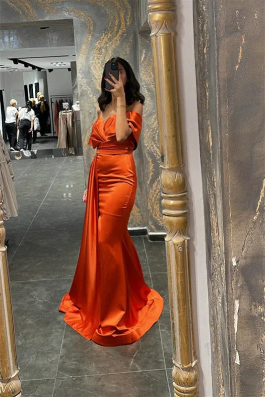 bodycon evening gown-Amazing Orange Sweetheart Off-the-Shoulder Mermaid Prom Dress