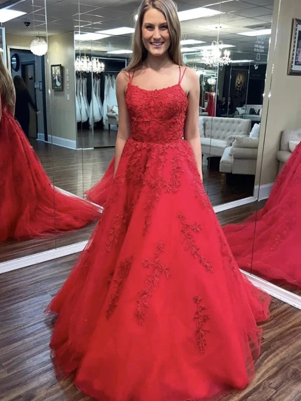 evening dress with keyhole-Backless Red Lace Long Prom Dresses, Red Lace Formal Dresses, Red Evening Dresses, Ball