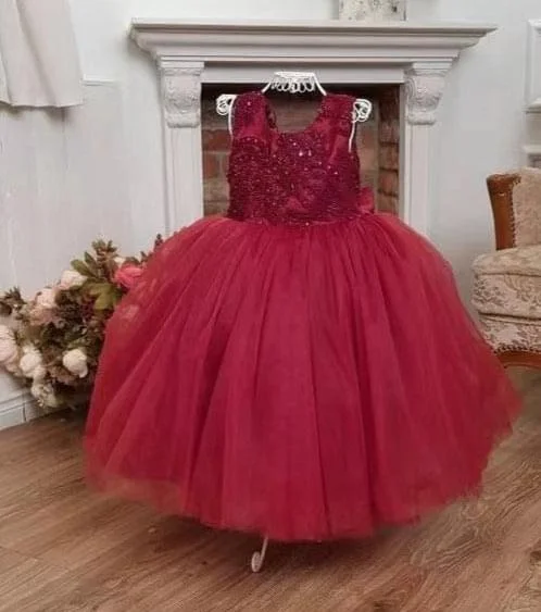 evening dress with mesh overlay-Ball Gown Flower Girl Dresses with Appliques