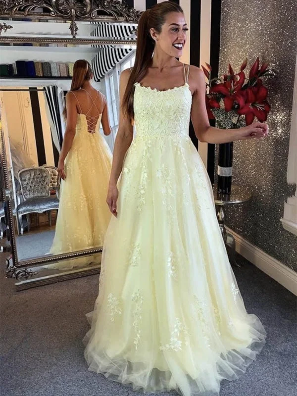 elegant cocktail evening dress-Charming Backless Yellow Lace Long Prom, Yellow Lace Formal, Yellow Evening