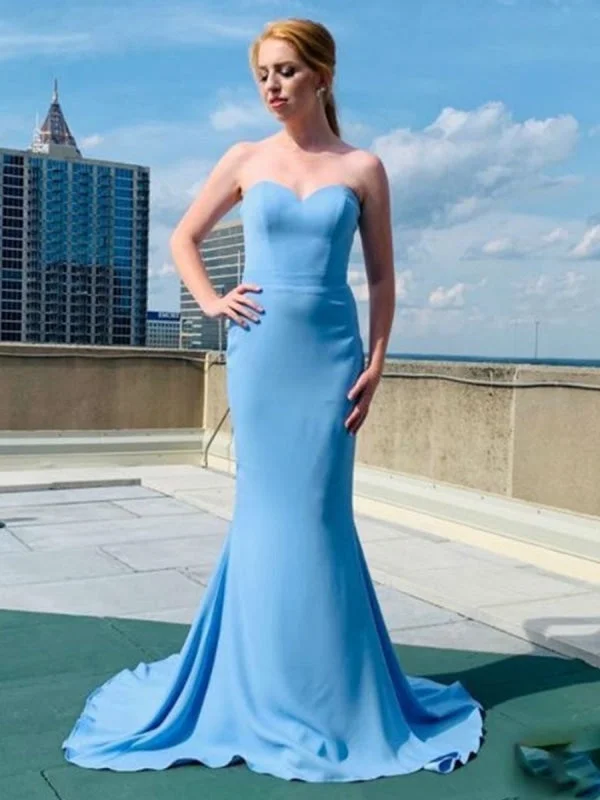 evening gown with floral lace-Custom Made A Line Strapless Mermaid Light Blue Long Prom, Mermaid Light Blue Formal, Light Blue Evening