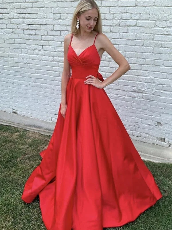 fit and flare evening dress-Elegant A Line V Neck Red Long Prom, V Neck Red Formal Graduation Evening, Red Party