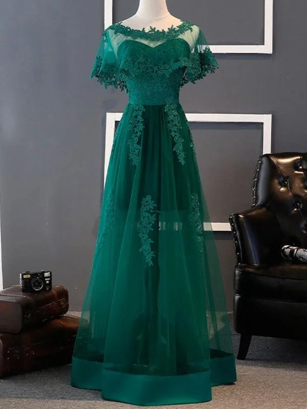 off-the-shoulder evening gown-Elegant Green Lace Long Prom, Green Lace Formal, Green Evening