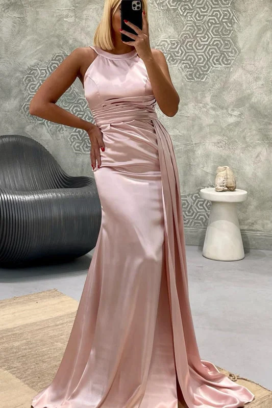 evening dress with mesh overlay-Elegant Jewel Strapless Mermaid Long Prom Dress with Pleats