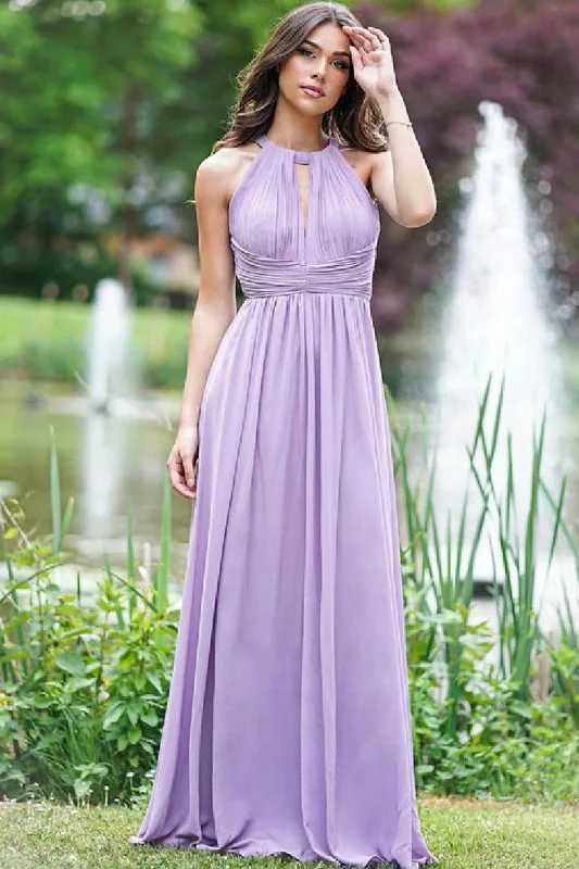 velvet evening gown-Elegant Lilac Halter Sleeveless A-Line Prom Dress with Open Back