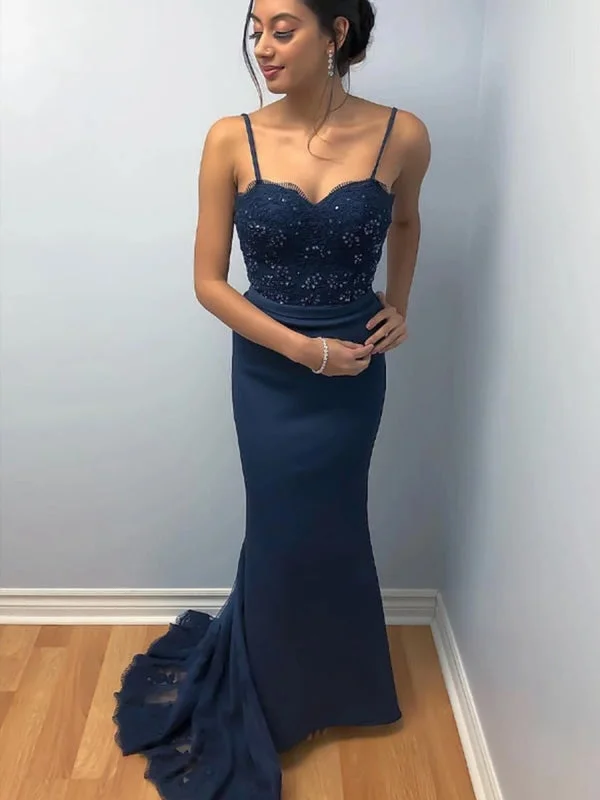 elegant peplum evening gown-Elegant Mermaid Backless Lace Beaded Navy Blue Prom, Mermaid Backless Navy Blue Lace Formal, Mermaid Navy Blue Lace Evening