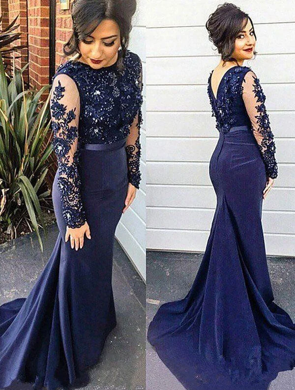 evening gown for special occasions-Elegant Mermaid Prom Dresses with Sleeves Appliques