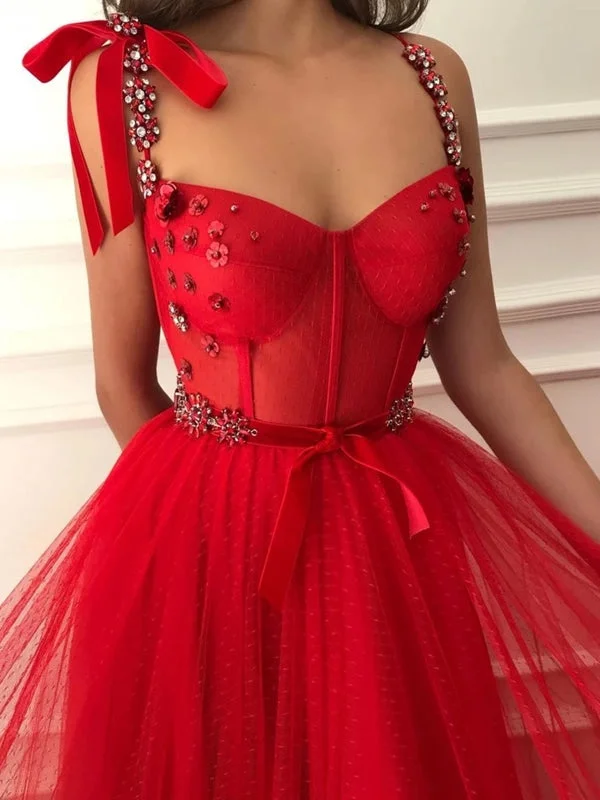 mermaid evening gown-Elegant Red Beaded Floral Long Prom, Red Floral Long Formal Evening