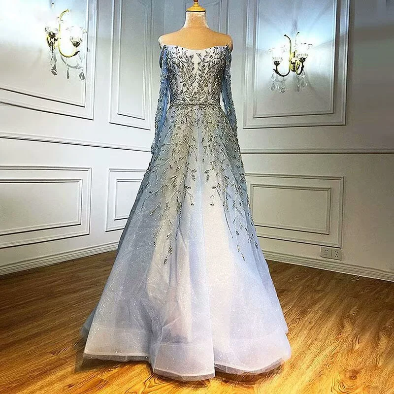 evening gown for special occasions-Elegant Sequin Appliques Prom Dress with Long Sleeve V-Neck A-Line Style